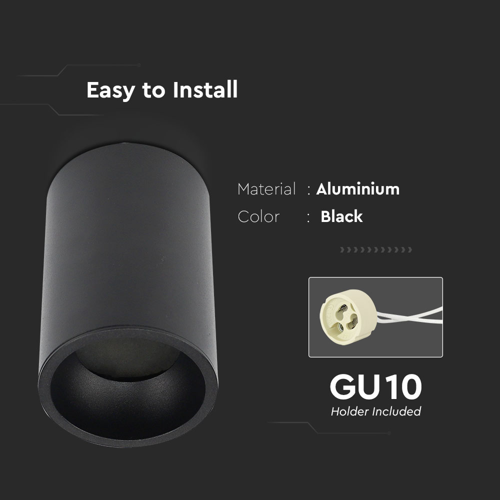 GU10 Surface Mounted Fitting Black img 1