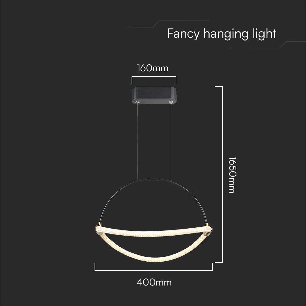 12W LED Handing Pendant Light WIth 1.5m Wire 400mm 3000K Black Body