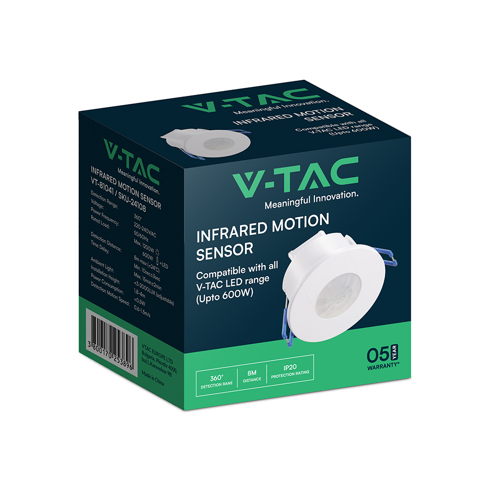 PIR Ceiling Sensor Recessed Mount White Body