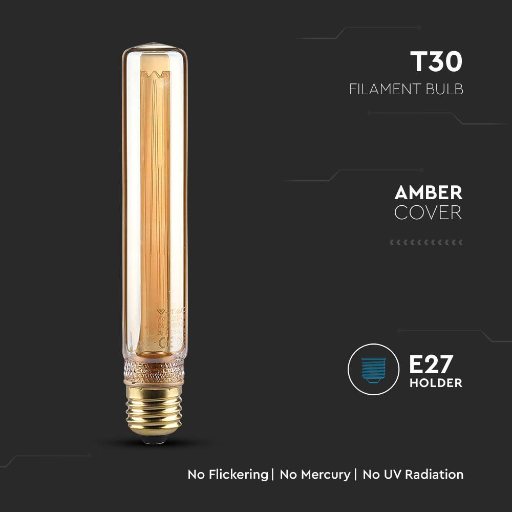 LED - 2W Filament E27 T30 Amber Glass Filament 1800K