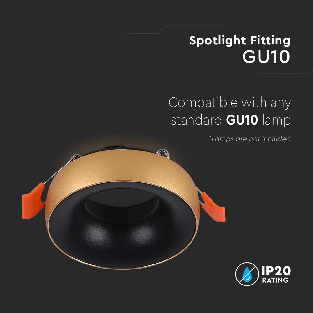GU10 Fitting Round Gold Frame  Black Reflector