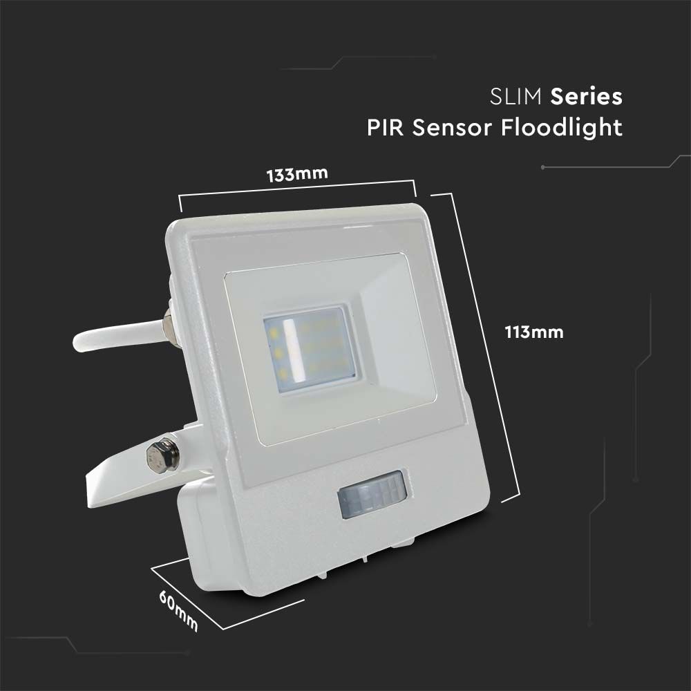 10W LED PIR Sensor Floodlight SAMSUNG CHIP White Body 6400K 1M Cable