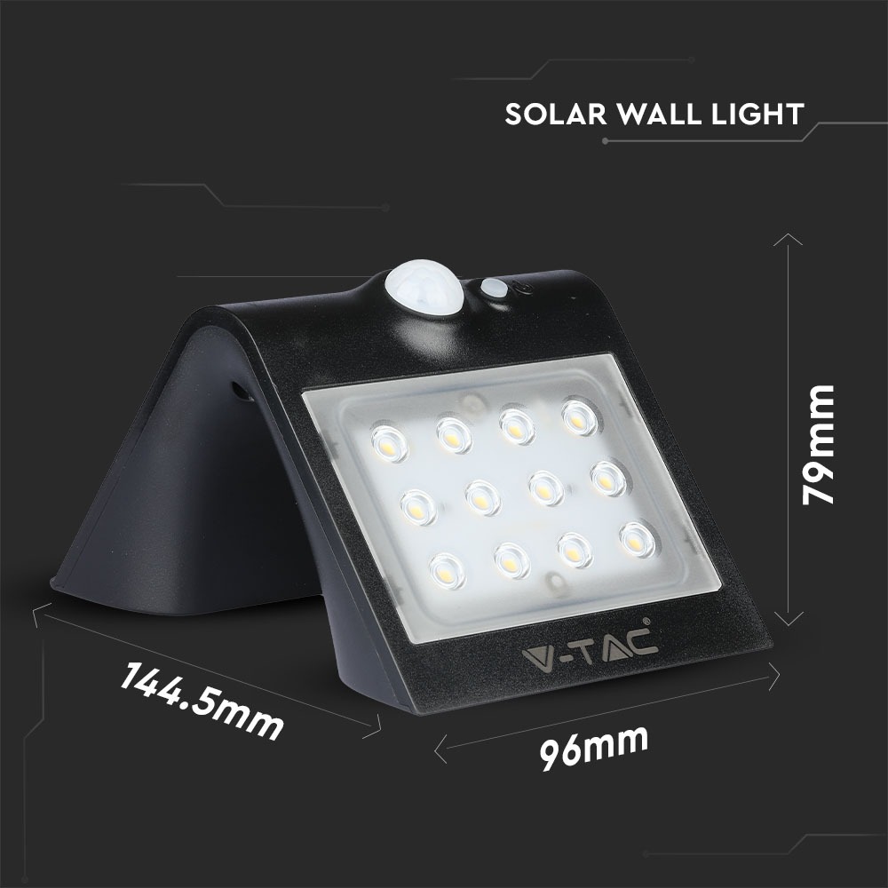 1.5W LED Lampada Solare Luce Bianco Naturale Corpo Nero