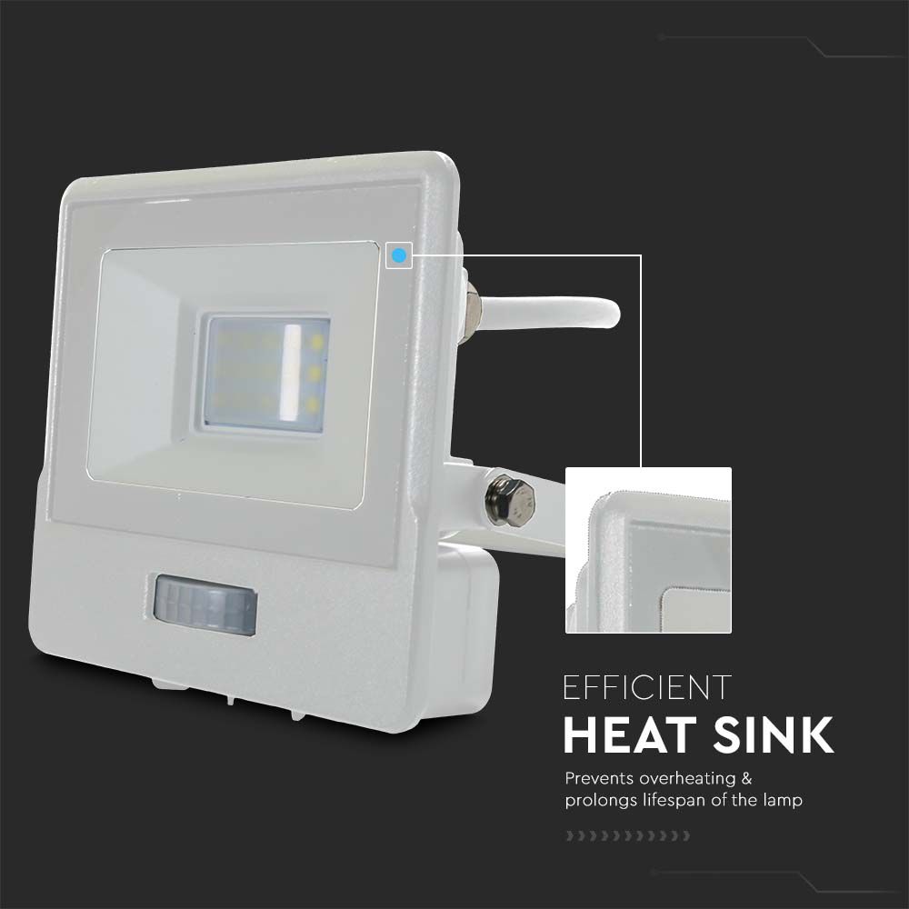 10W LED PIR Sensor Floodlight SAMSUNG CHIP White Body 6400K 1M Cable img 2