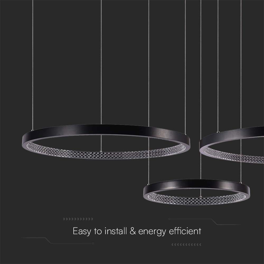 Lampadario LED a Sospensione con 3 Cerchi 57W in Metallo Colore Nero 151*91*108cm 3000K