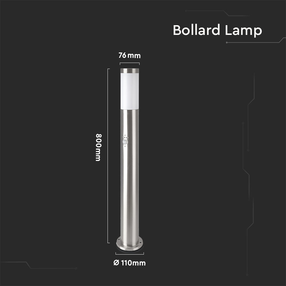 Bollard Lamp 80CM With PIR Sensor Stainless Steel Satin Nickel IP44
