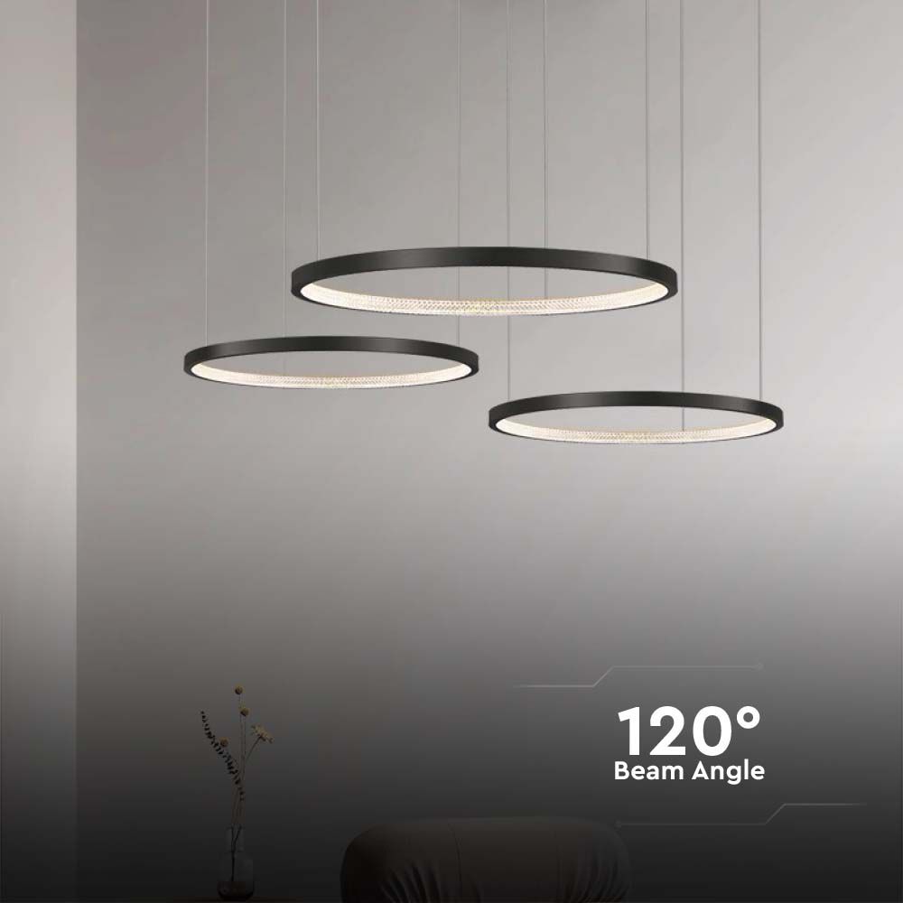 Lampadario LED a Sospensione con 3 Cerchi 57W in Metallo Colore Nero 151*91*108cm 3000K img 2