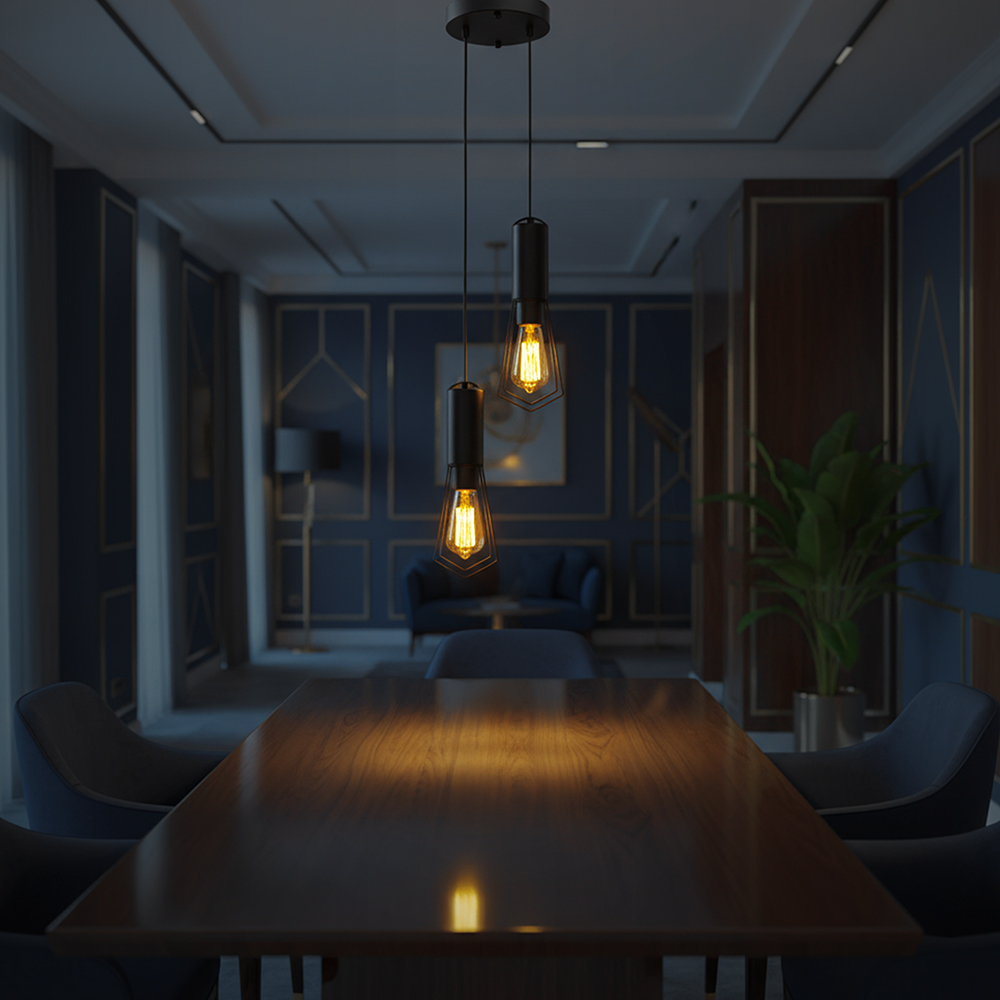 2XE27 Decorative Hanging Lamp (D200*H25mm) Matt Black