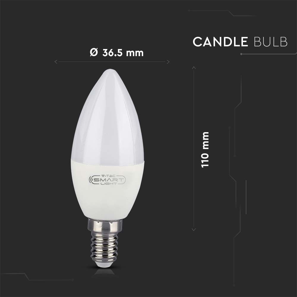 LED Bulb - 4.5W E14 Candle Smart RGB WW CW Compatible With Amazon Alexa And Google Home White