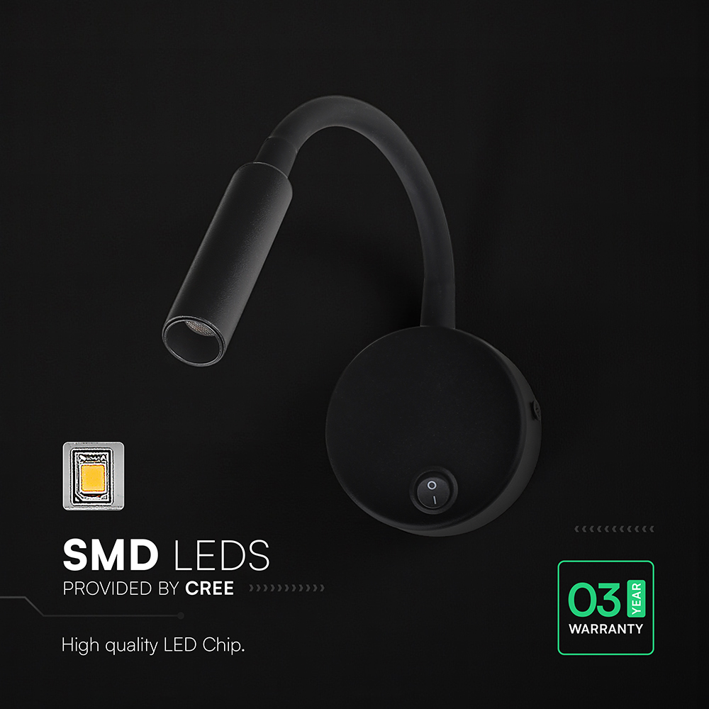 3W LED Bedside Light CREE CHIP Black Body IP20 3000K img 2