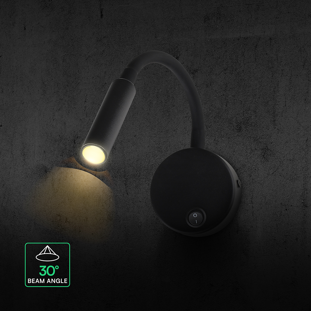 3W LED Bedside Light CREE CHIP Black Body IP20 3000K img 3