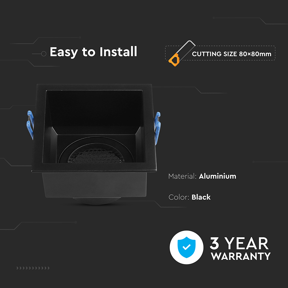 GU10 Fitting Square Aluminum Body Deep Anti Glare Black Body With Hoyne Comb img 1