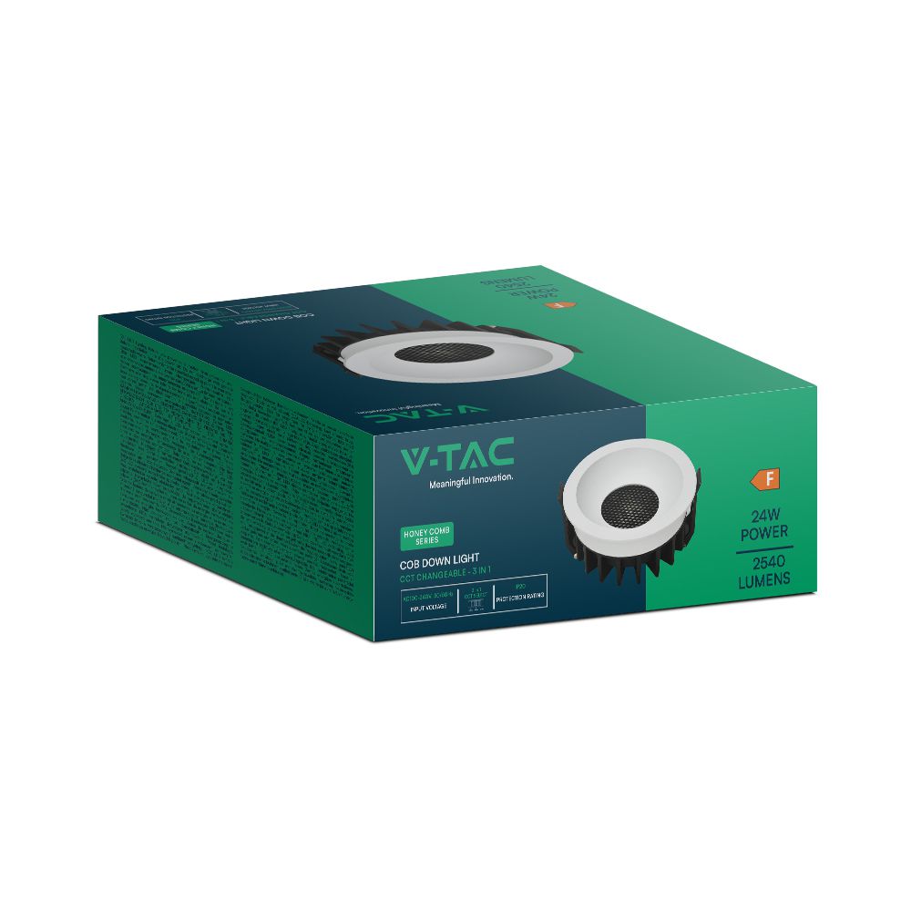 24W LED Honey COMB Downlight Bridgelux Chip 3in1 White Ring + Black Heating