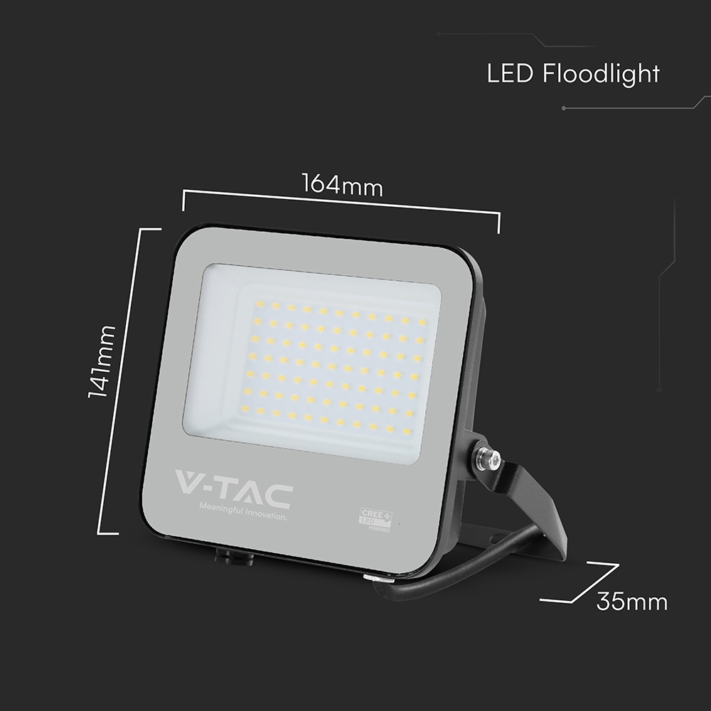 50W LED Floodlight CREE CHIP Black Body Grey Glass 3000K 135LM/W