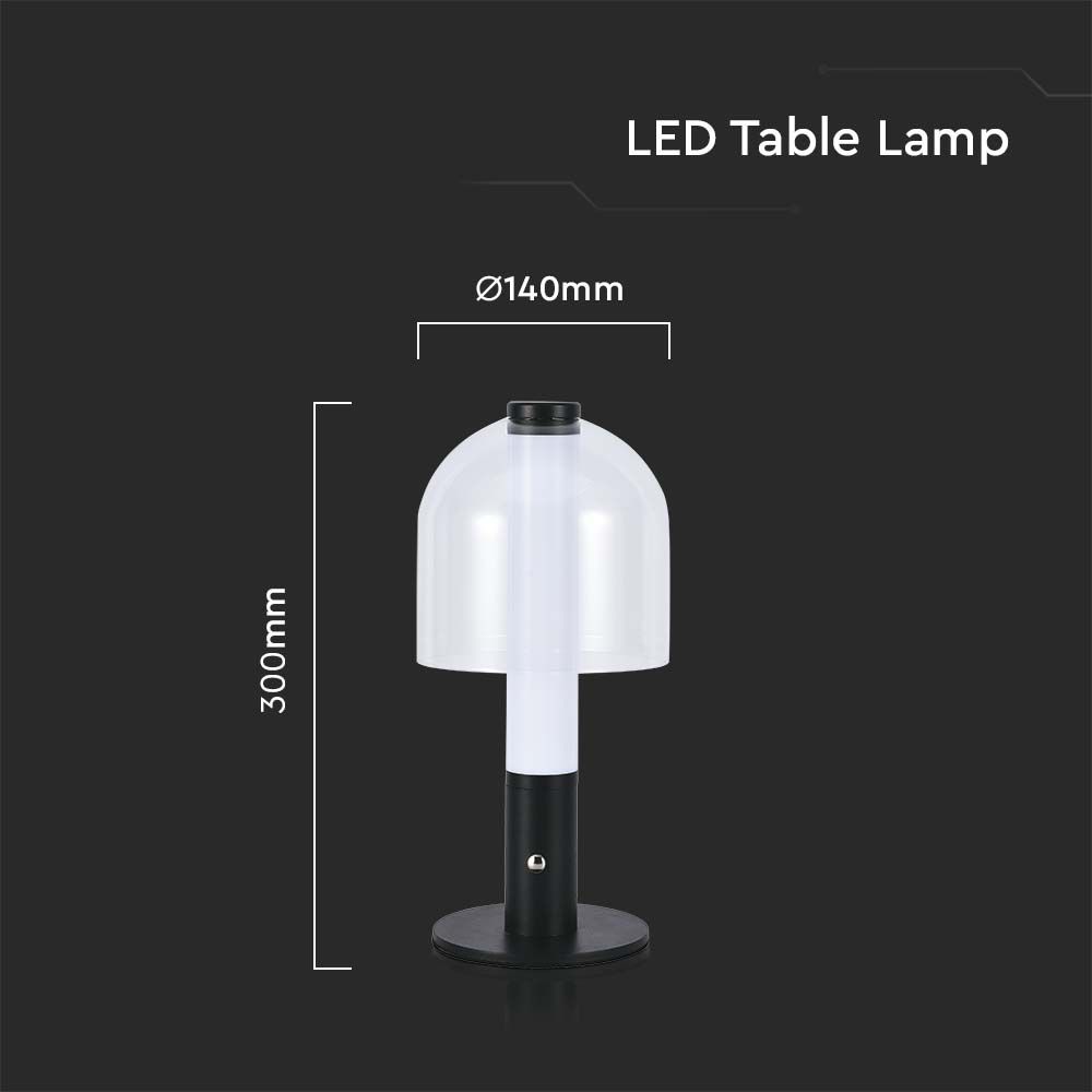 LED Lampada da Tavolo Ricaricabile 1800mAh 140 x 300 3 in 1 nera, Vetro trasparente