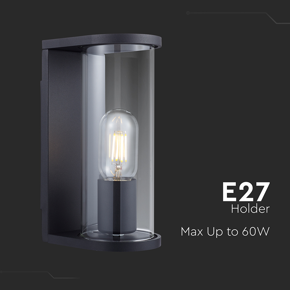 1*E27 Wall Lamp Light Holder With Smoky Glass Matt Black