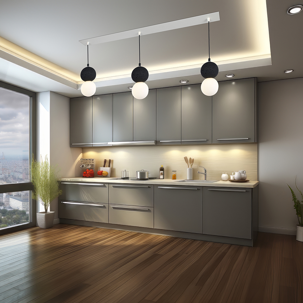 Rosone per Lampadario in Acciaio Lineare 800x70x43mm con 3 Fori Colore Bianco opaco