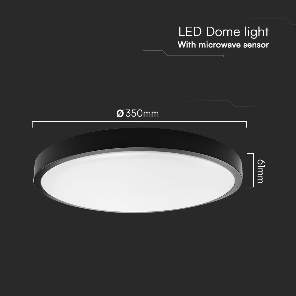24W LED Dome Light With Sensor SAMSUNG Chip 4000K Round Black Frame IP44