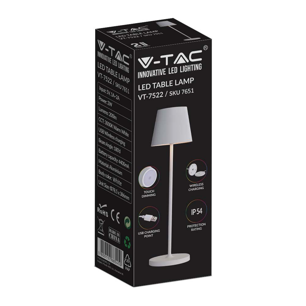 2W  Table Lamp (4400mA Battery) IP54 White Body 3000K