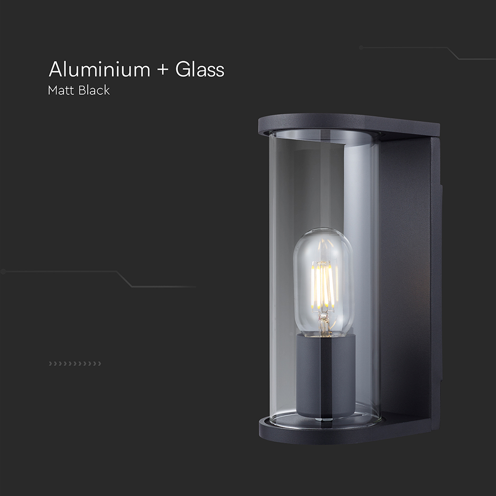 1*E27 Wall Lamp Light Holder With Smoky Glass Matt Black img 1