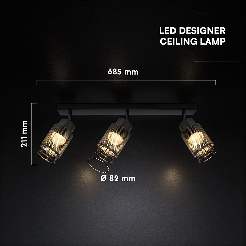 3X6W LED Decorative Ceiling Lamp (L400*W70*H30mm) 3000K Matt Black Body