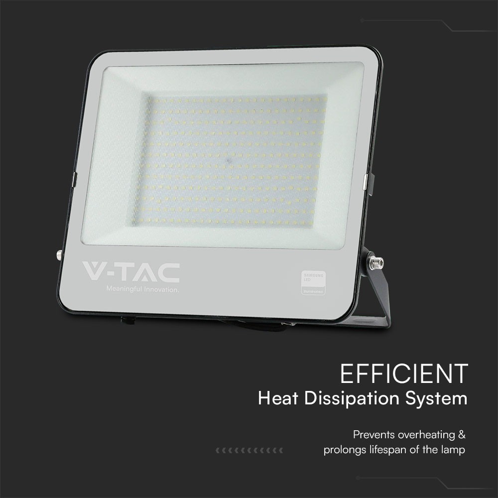 200W LED Floodlight SMD SAMSUNG CHIP 1m Wire Black Body Grey Frosted Glass 6400K img 1