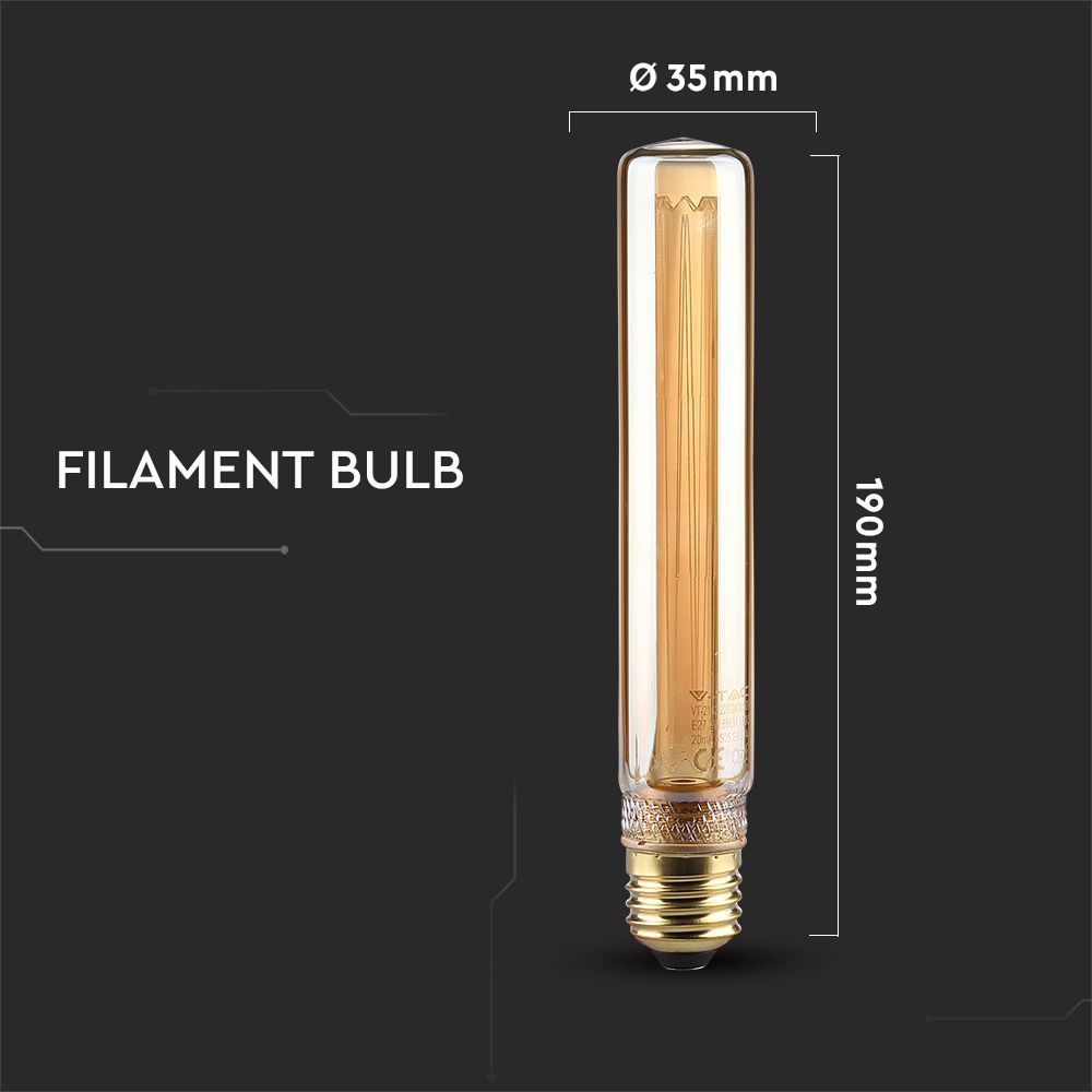 LED - 2W Filament E27 T30 Amber Glass Filament 1800K