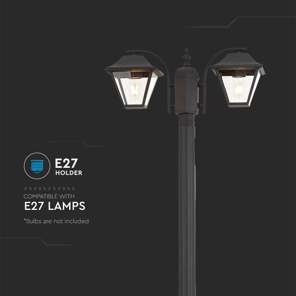 Palo lampada 2 x E27 2280 mm IP44 nero