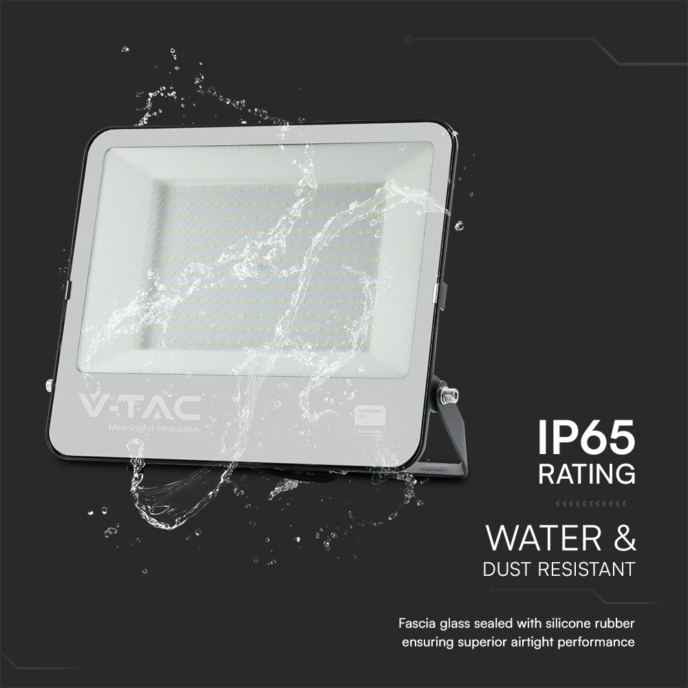 200W LED Floodlight SMD SAMSUNG CHIP 1m Wire Black Body Grey Frosted Glass 6400K img 3