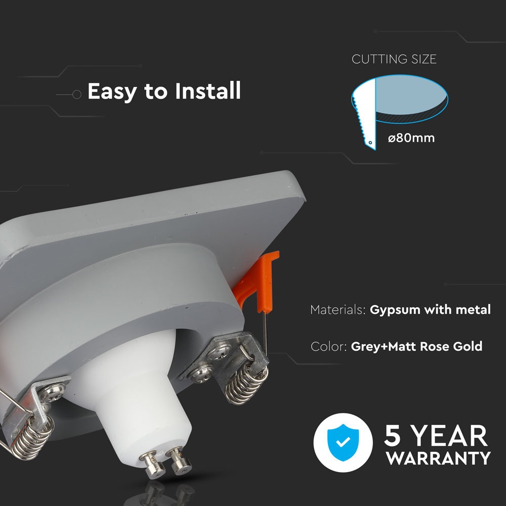 GU10 Fitting Gesso Metal Grey Plaster Matt Rose Gold, Quadrato Recessed img 1