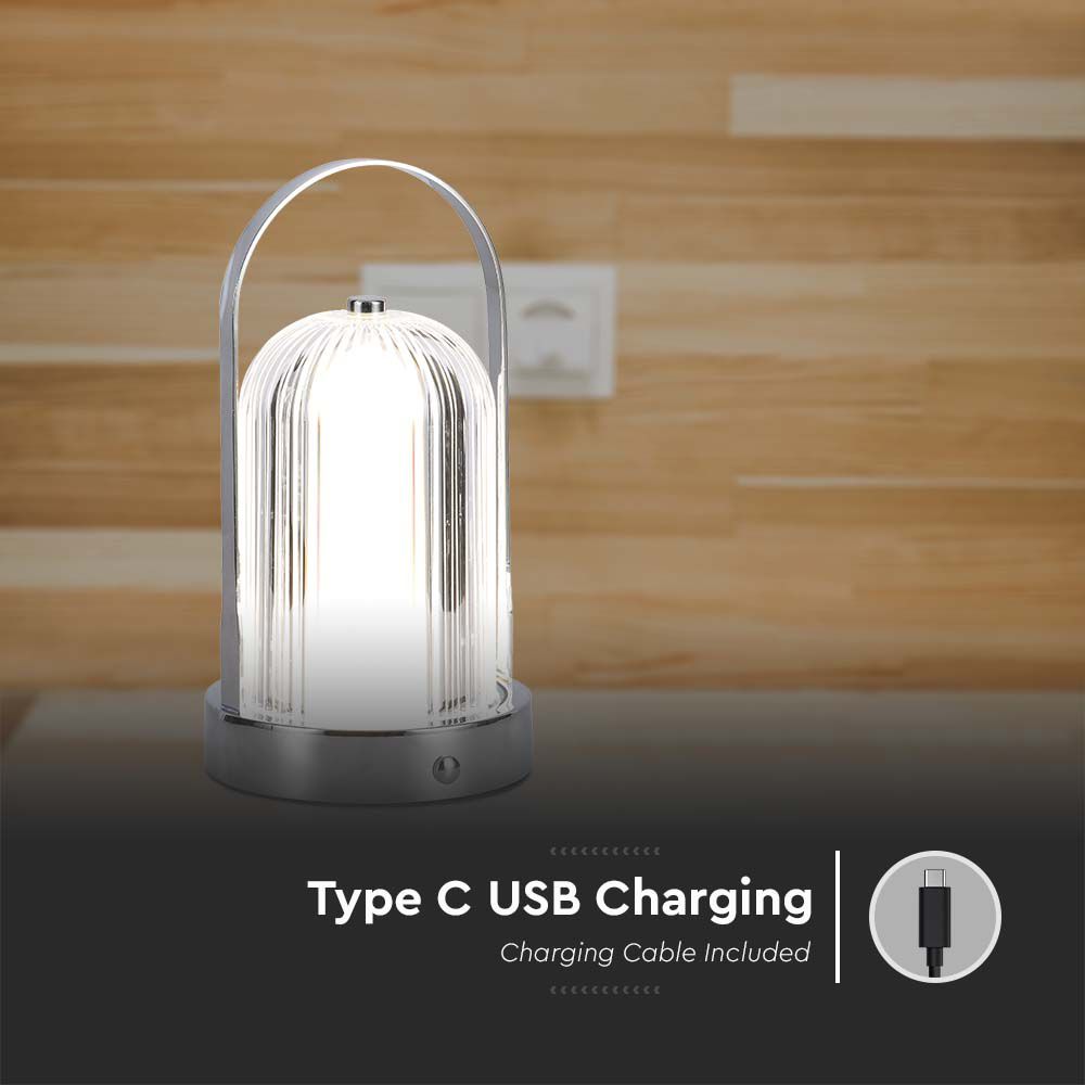 Lampada LED da Tavolo 1W 120x190 Colore Cromo Ricaricabile con USB C Touch Dimmerabile 3in1 img 2