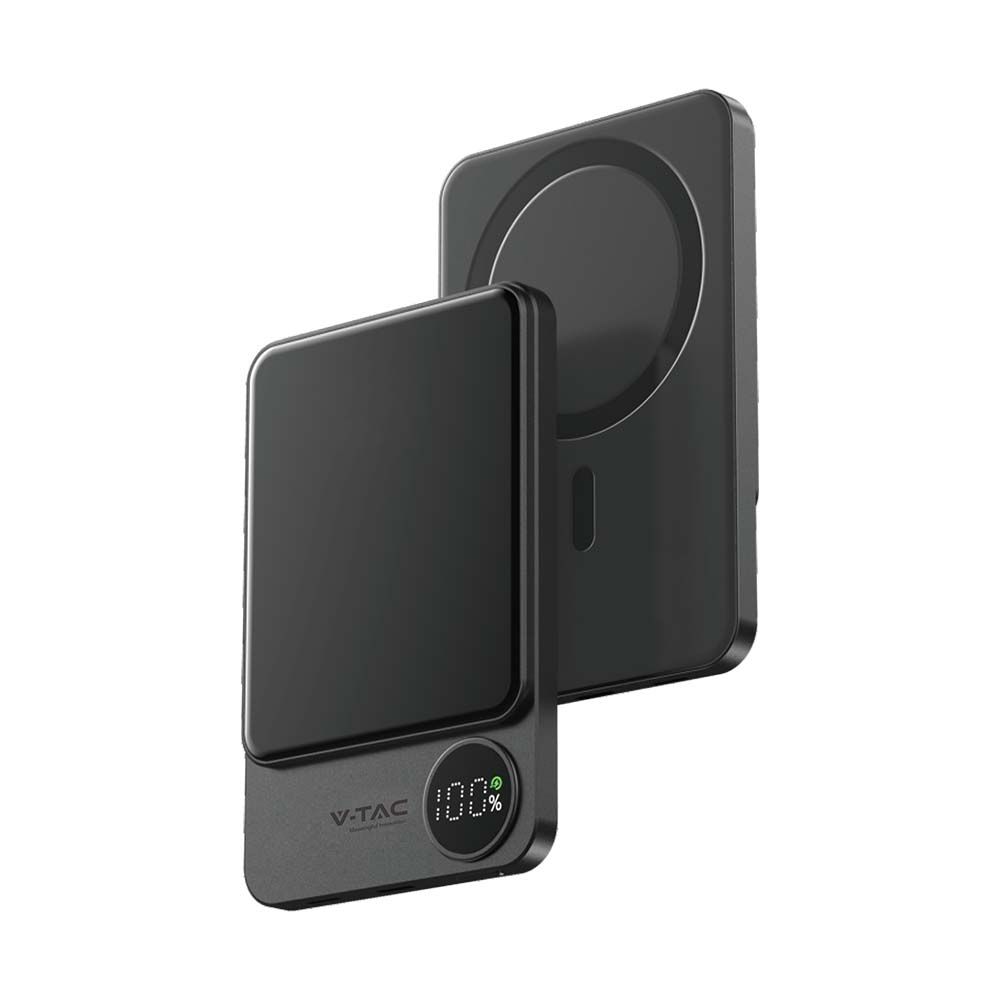 Power Bank 5000 mAh 9mm ultra sottile MagSafe in lega di alluminio magnetico con Display e Ricarica Wireless Colore Grigio