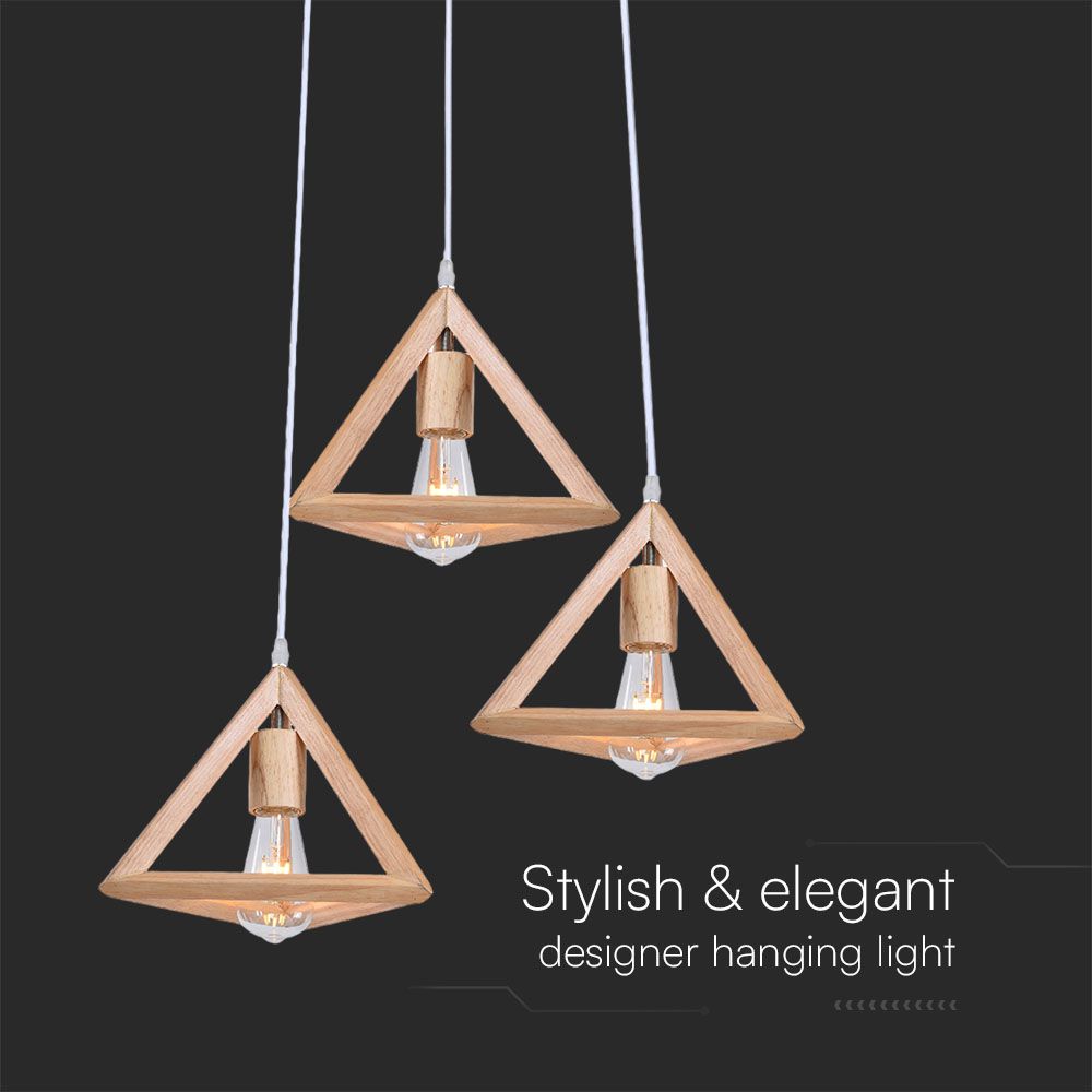 LED Designer Pendant Lampholder Wood Color Body 3*E27