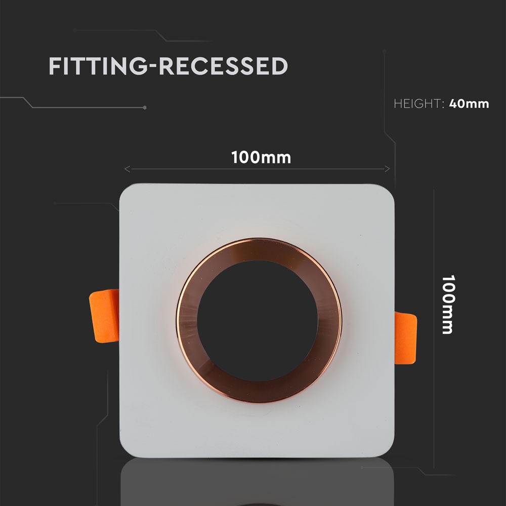 GU10 Fitting Gesso Metal Grey Plaster Matt Rose Gold, Quadrato Recessed