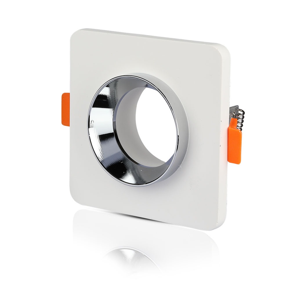 GU10 Fitting Gesso Metal White Plaster Chrome, Quadrato Recessed