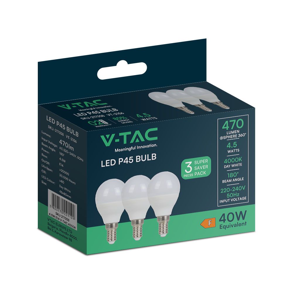 LED Bulb - 4.5W E14 P45 4000K 3PCS/PACK