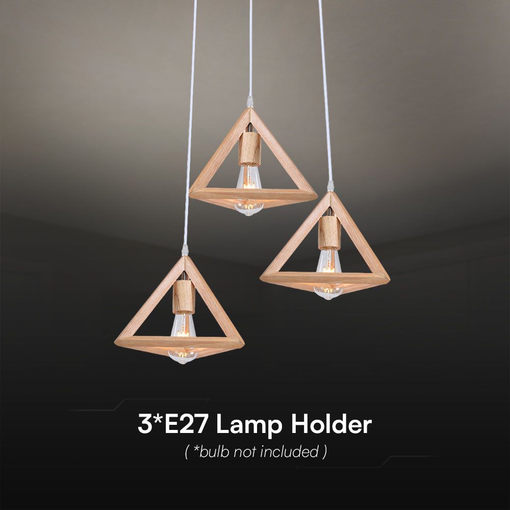 LED Designer Pendant Lampholder Wood Color Body 3*E27 img 1