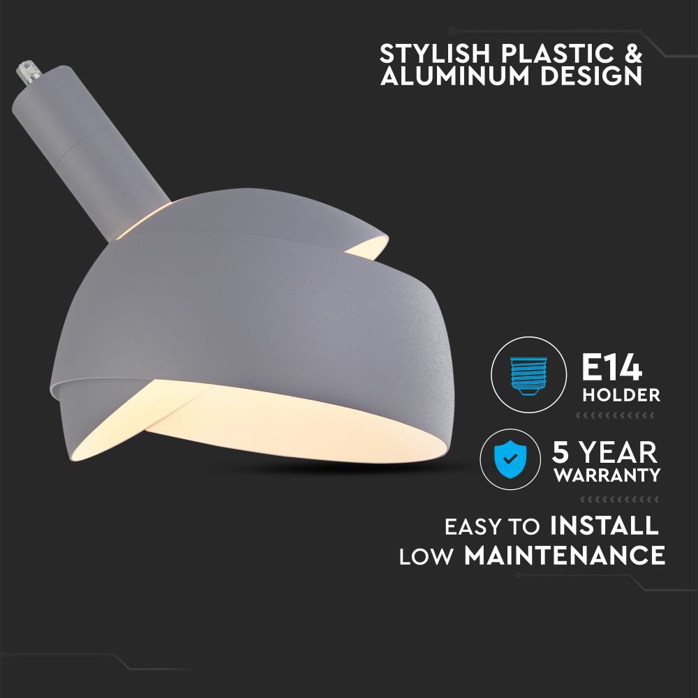 Pendente in alluminio + plastica E14 corpo Grigio
