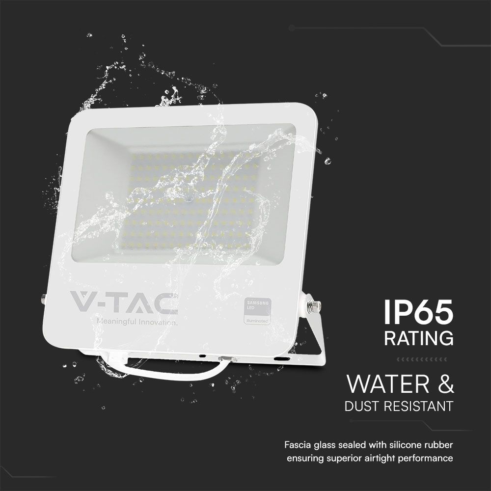 100W LED Floodlight SMD SAMSUNG CHIP 1m Wire White Body Grey Frosted Glass 6400K img 3