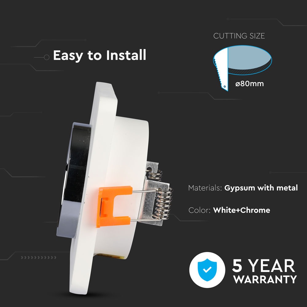 GU10 Fitting Gesso Metal White Plaster Chrome, Quadrato Recessed img 1