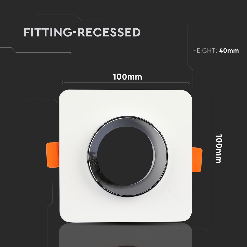 GU10 Fitting Gesso Metal White Plaster Chrome, Quadrato Recessed