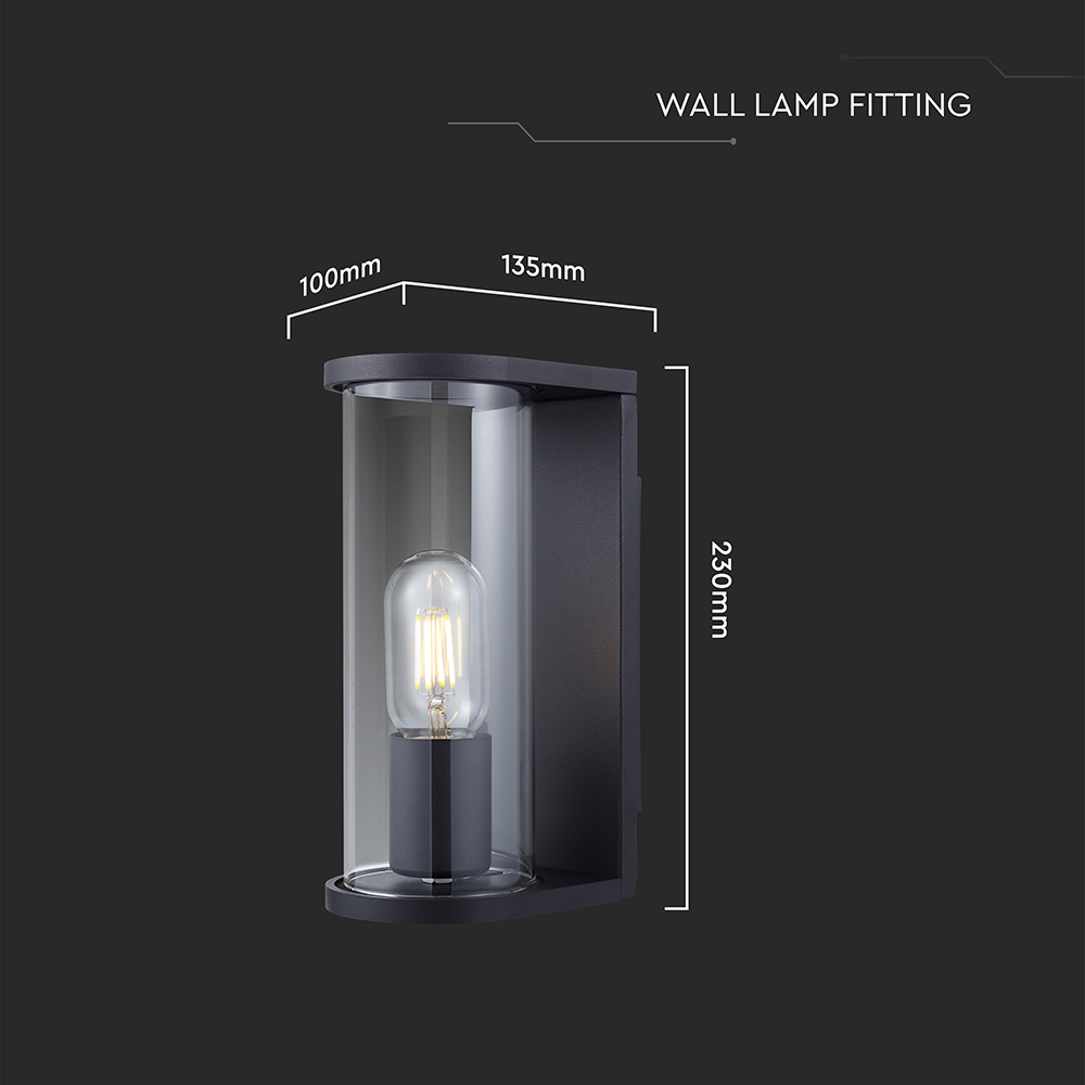 1*E27 Wall Lamp Light Holder With Smoky Glass Matt Black