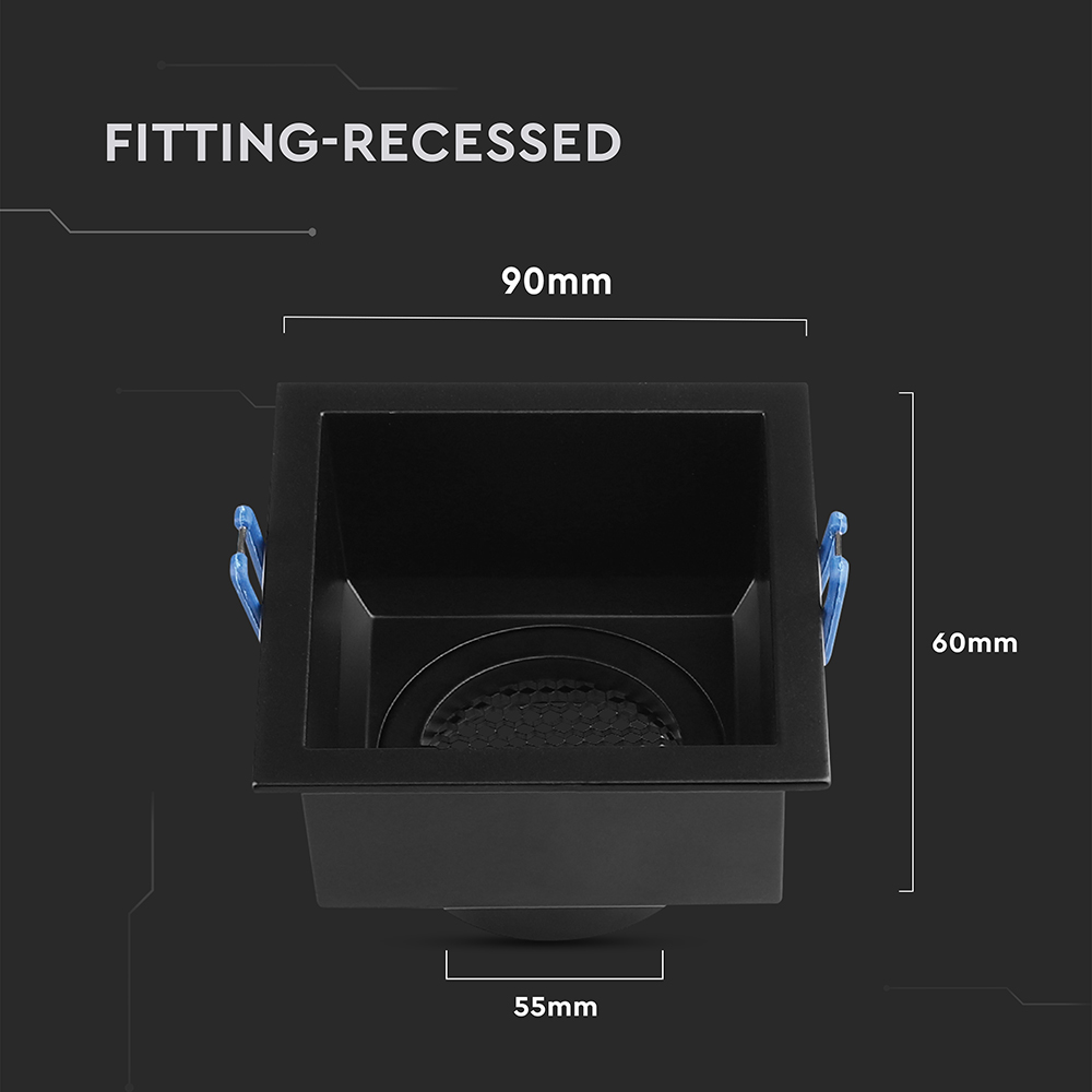 GU10 Fitting Square Aluminum Body Deep Anti Glare Black Body With Hoyne Comb
