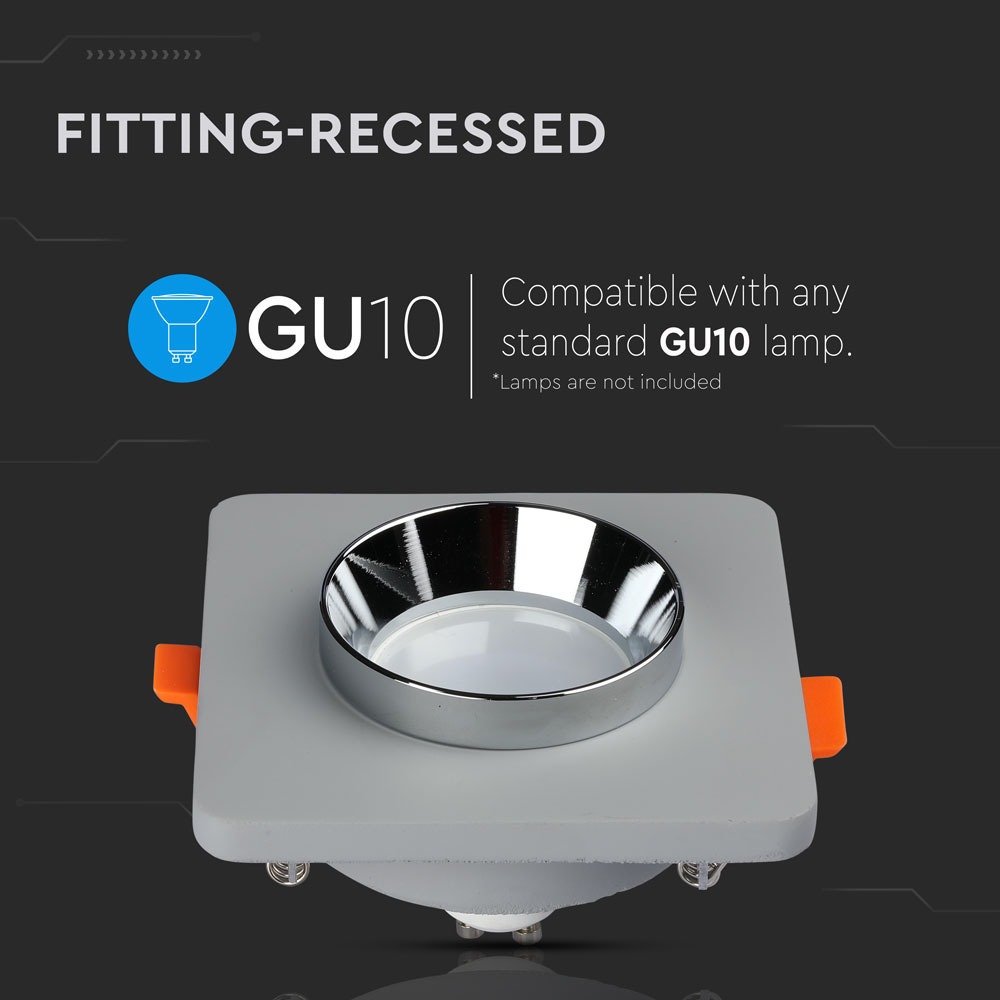 GU10 Fitting Concrete Metal Grey Recessed Light Chrome Bottom Quadrato