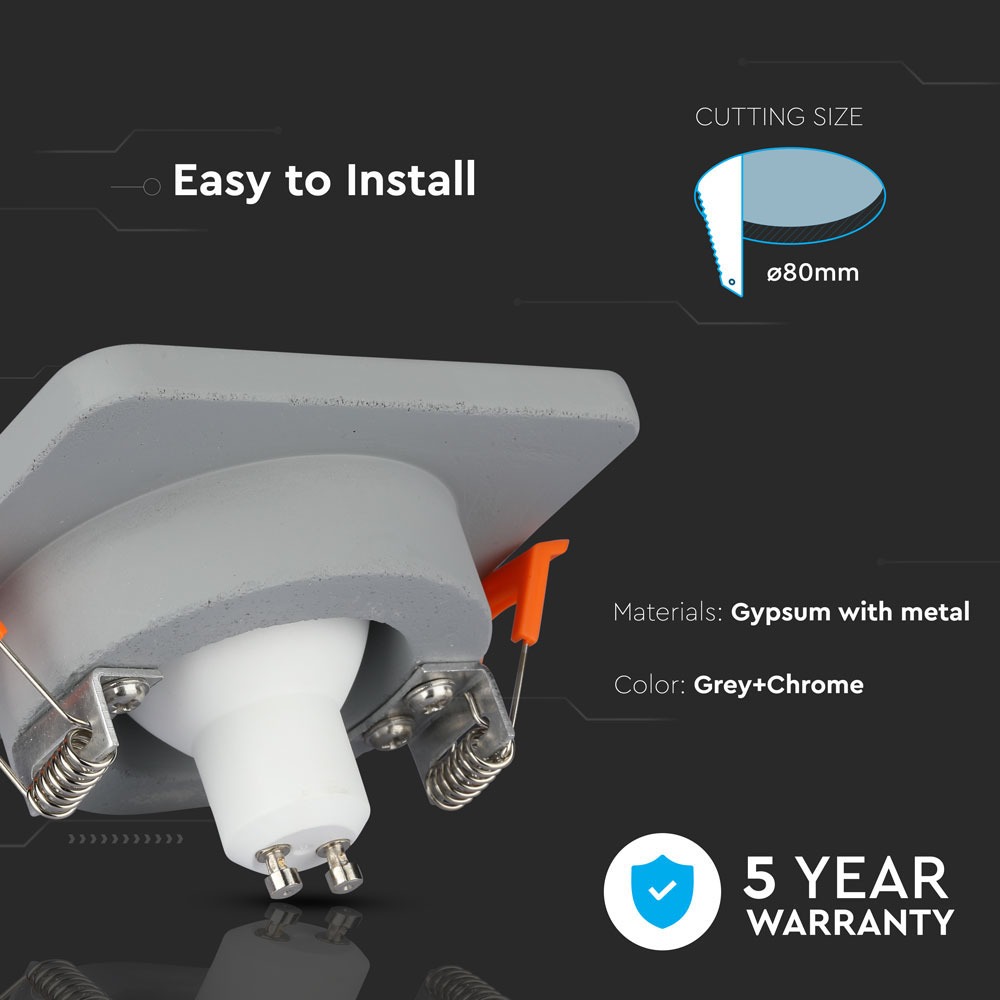 GU10 Fitting Concrete Metal Grey Recessed Light Chrome Bottom Quadrato img 1