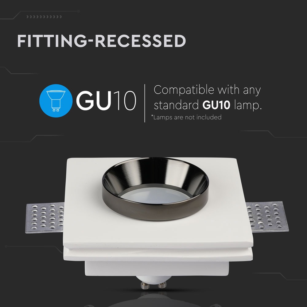 GU10 Fitting Gesso White Recessed Light Black Metal Square