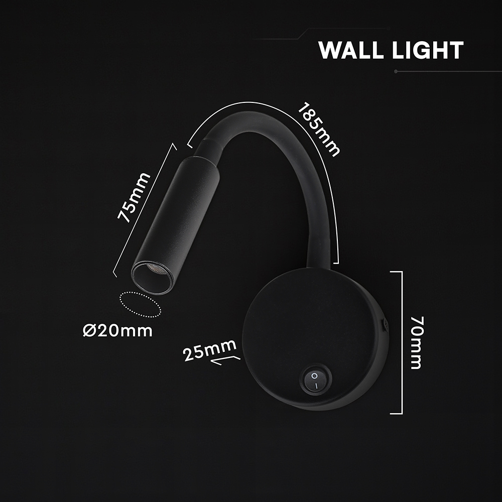 3W LED Bedside Light CREE CHIP Black Body IP20 3000K