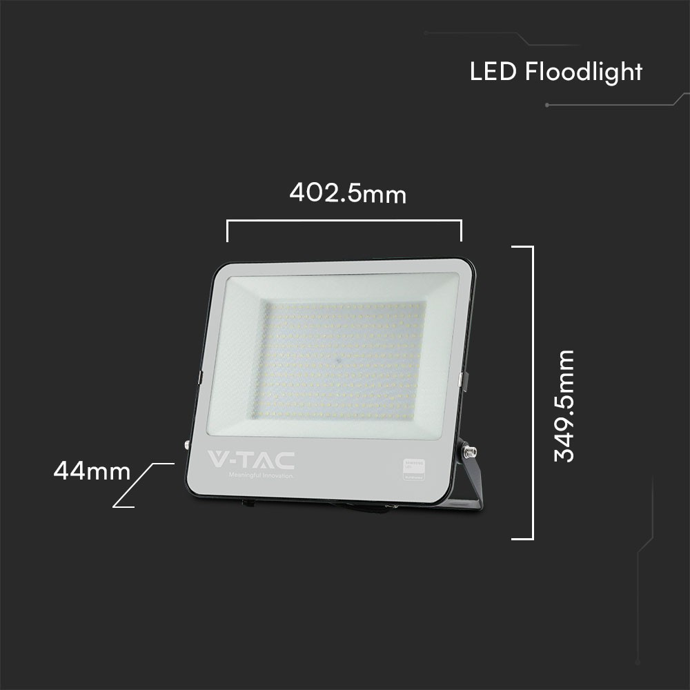 200W LED Floodlight SMD SAMSUNG CHIP 1m Wire Black Body Grey Frosted Glass 6400K