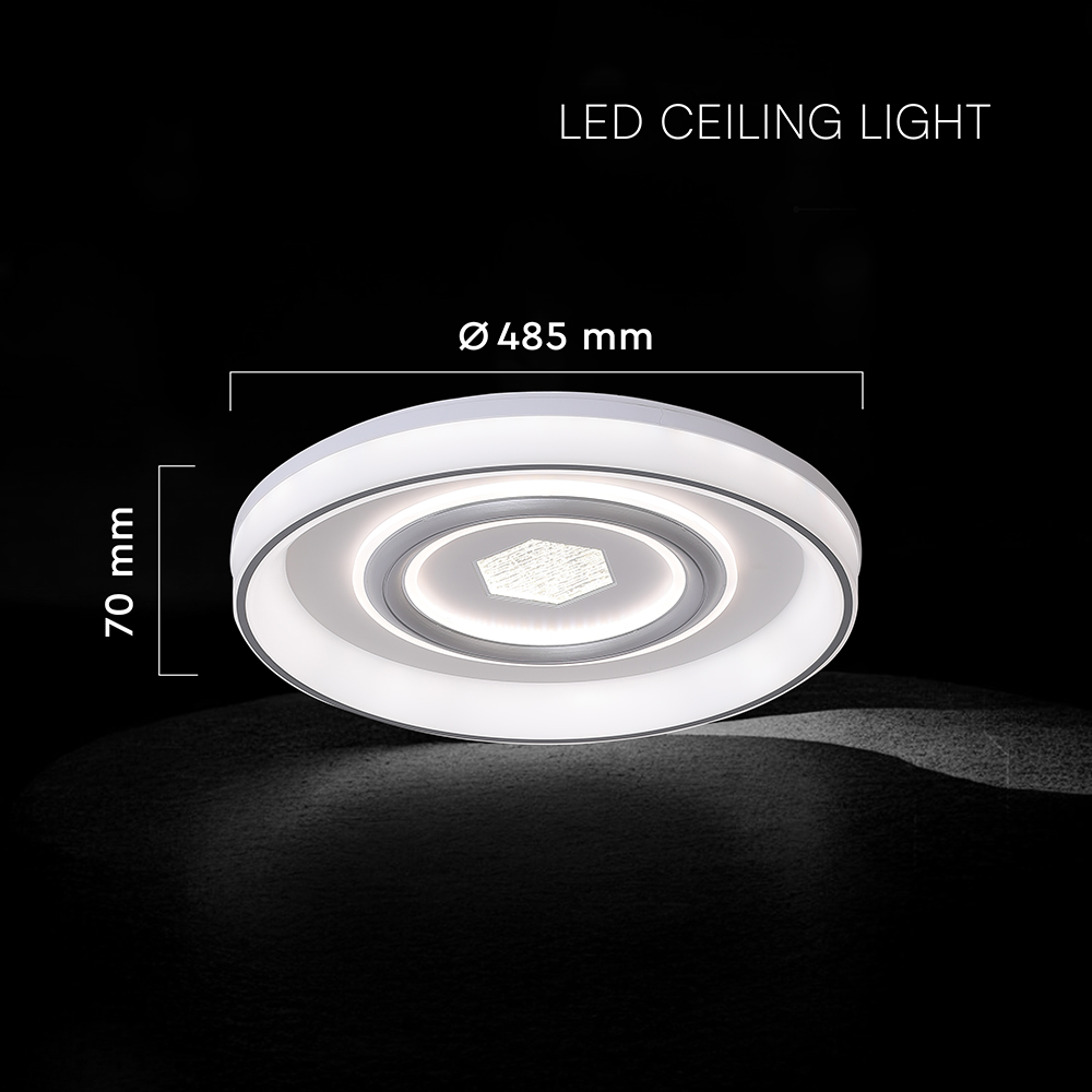48W LED Decorative Ceiling Lamp (f485*70mm) CCT3IN1 White With IR Remote Control