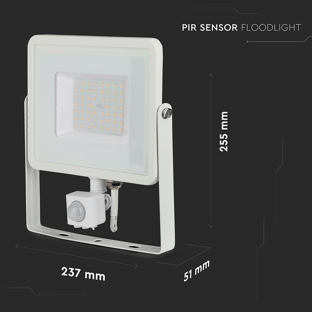 50W LED Proiettore con sensore SAMSUNG Chip Cut-OFF Funzione Corpo Bianco 3000K